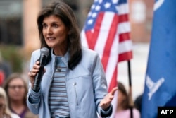 FILE - US Republican presidential hopeful and former UN Ambassador Nikki Haley speaks during a campaign event on February 10, 2024, in Newberry, South Carolina.