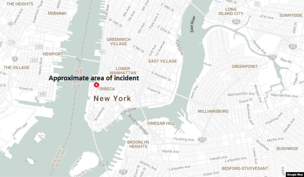 Mapa de la ubicación donde sucedió el incidente que las autoridades han empezado a investigar como un acto terrorista en Nueva York. &nbsp;