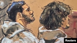 美国联邦检察官2026年3月9日指控两名男子在“伊斯兰国”恐怖组织激励下试图在纽约市进行袭击活动。图为两名被告的法庭素描画像。