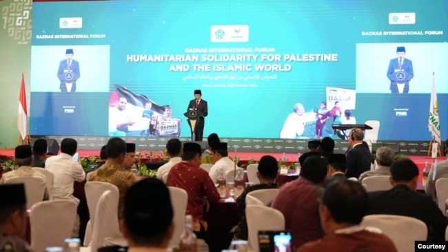 Menteri Agama Nasaruddin Umar Menyerukan semua masyarakat dunia untuk tidak berhenti mendukung agar Palestina bisa hidup layak dan memperolah hak-hak dasar manusia (humas Baznas)