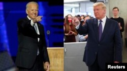 លោក Joe Biden (ឆ្វេង) ត្រូវ​បាន​បណ្ដាញ​ព័ត៌មាន​ព្យាករណ៍​ថា​ឈ្នះ​ការ​បោះឆ្នោត​ប្រធានាធិបតី​ឆ្នាំ២០២០ និង​លោក Donald Trump ប្រធានាធិបតី​សហរដ្ឋអាមេរិក​នា​ពេល​បច្ចុប្បន្ន។ 