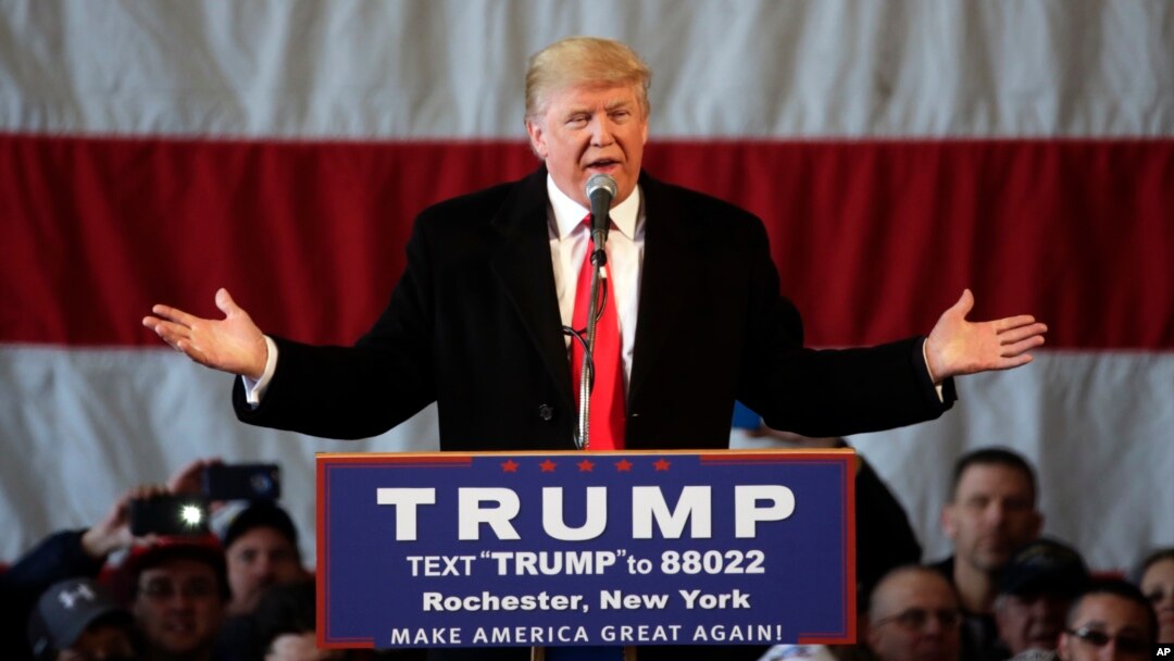Ứng cử viên tổng thống đảng Cộng hòa Donald Trump phát biểu trong cuộc vận động tranh cử tại Rochester, New York, ngày 10/4/2016.