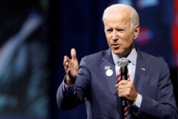 FILE - U.S. Democratic presidential candidate and former U.S. Vice President Joe Biden responds to a question in Las Vegas, Nevada, Oct. 2, 2019.