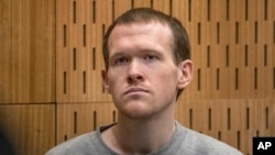 FILE - Australian Brenton Harrison Tarrant on the final day of his sentencing hearing at the Christchurch High Court after pleading guilty to 51 counts of murder, 40 counts of attempted murder and one count of terrorism in Christchurch, New Zealand, Aug. 27, 2020.