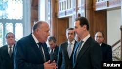 Syria's President Bashar al-Assad meets with Egypt's Foreign Minister Sameh Shoukry in Damascus