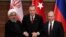 Tổng thống Iran Hassan Rouhani (trái) Tổng thống Thổ Nhĩ Kỳ Recep Tayyip Erdogan và Tổng thống Nga Vladimir Putin tại cuộc họp báo chung ở Ankara, Thổ Nhĩ Kỳ, ngày 4/4/2018.