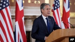 U.S. Secretary of State Antony Blinken speaks during a joint press conference with the Britain's Foreign Secretary David Lammy in London, Sept. 10, 2024. Blinken announced new U.S. sanctions on Iran over its supply of missiles to Russia. 