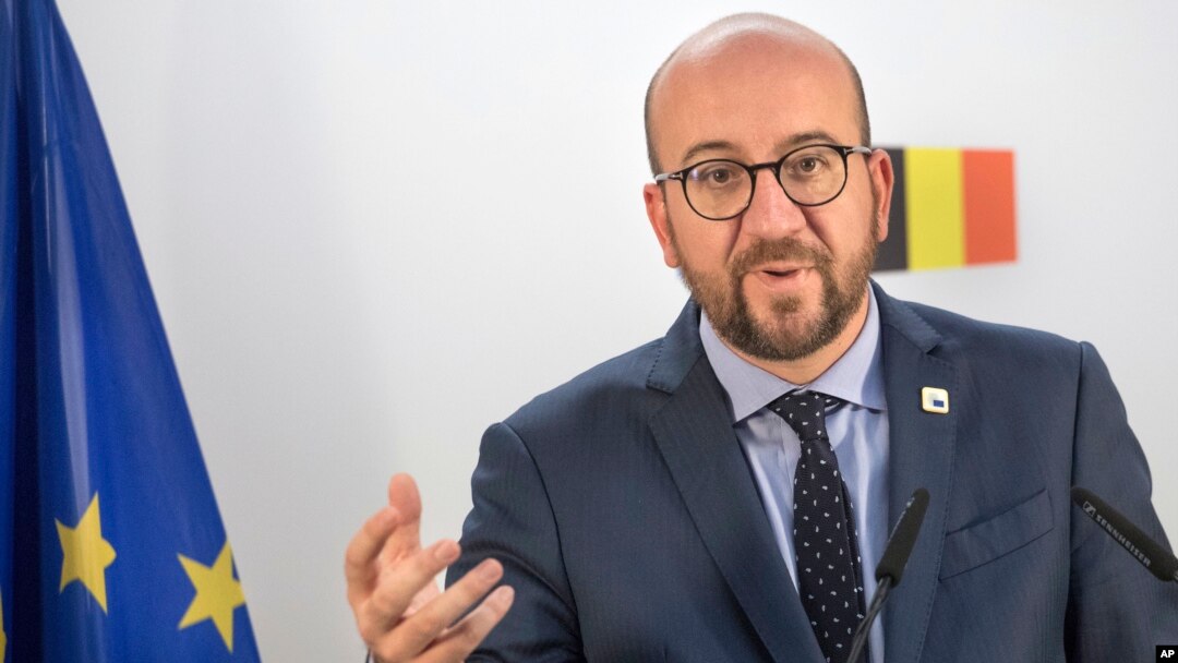 Thủ tướng Bỉ Charles Michel trong một cuộc họp báo vào ngày thứ hai của hội nghị thượng đỉnh EU tại Brussels, ngày 21 tháng 10 năm 2016.