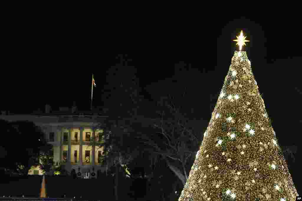 A árvore de Natal nacional foi iluminada na Casa Branca no dia 4 de Dezembro 2019 (AP Photo/Susan Walsh).