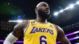 Los Angeles Lakers forward LeBron James (6) reacts after breaking the all-time scoring record in the third quarter against the Oklahoma City Thunder at Crypto.com Arena, Los Angeles, Feb. 8, 2023. Gary A. Vasquez-USA TODAY Sports