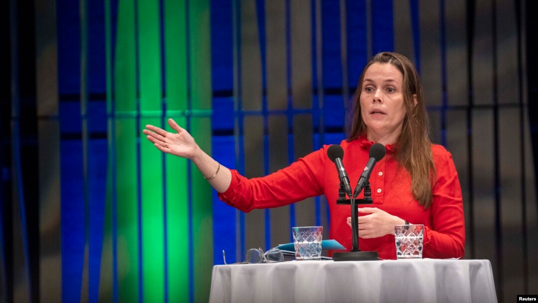 Perdana Menteri Islandia Katrin Jakobsdottir dalam pertemuan dengan CEO Nordic, sebuah pertemuan tahunan kepala negara-negara Nordik di Reykjavik, 20 Agustus 2019. 