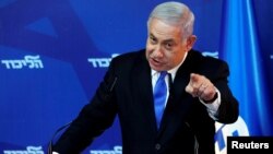 Perdana Menteri Israel Benyamin Netanyahu dalam konferensi pers di Yerusalem (1/4).