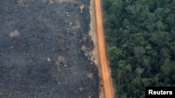 An aerial view shows a deforested plot of the Amazon near Porto Velho, Rondonia State, Brazil, Sept. 17, 2019. 