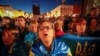 People attend a rally against approval of the so-called Steinmeier Formula, in Kyiv, Ukraine, Oct. 2, 2019. 