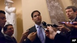 美国参议员鲁比奥 (Marco Rubio)在国会山回答记者问题