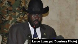 South Sudanese President Salva Kiir delivers a speech to open a new session of parliament on Tuesday, April 23, 2013 in Juba. (Photo courtesy Larco Lomayat)