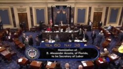 美國參議院批准阿科斯塔出任勞工部長 (粵語)