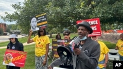 FILE - Joseph Amrine, who was exonerated two decades ago after spending years on death row, speaks at a rally to support Missouri death row inmate Marcellus Williams on Aug. 21, 2024, in Clayton, Mo.