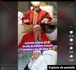 Captura de pantalla de desinformación en la plataforma TikTok.