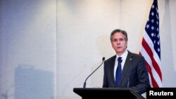 토니 블링컨 미국 국무장관이 지난 11일 호주 멜버른에서 기자회견을 했다.