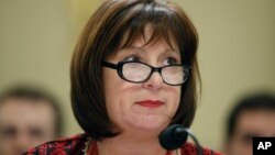 Natalie Jaresko, executive director, with the financial oversight and management board for Puerto Rico, pauses while speaking during a House Committee on Natural Resources hearing to examine challenges in Puerto Rico's recovery, on Capitol Hill, Nov. 7, 2017.