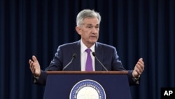 El presidente de la Reserva Federal, Jerome Powell, habla durante una conferencia de prensa en Washington. Foto de archivo del 26 de septiembre de 2018.