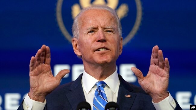 President-elect Joe Biden speaks about the COVID-19 pandemic during an event at The Queen theater, Thursday, Jan. 14, 2021, in Wilmington, Del. (AP Photo/Matt Slocum)