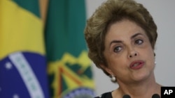 Brazil's President Dilma Rousseff speaks during a meeting at the Planalto Presidential Palace, in Brasilia, Brazil, Wednesday, April 13, 2016. 