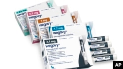 This image provided by Novo Nordisk in January 2023, shows packaging for the company's Wegovy drug. A study found that Wegovy helped teens reduce their body mass index by about 16 percent on average. (Novo Nordisk via AP)