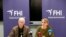 Officials in Norway's Public Health Agency, Geir Bukholm and Line Vold, speak during a news conference about the spread of the coronavirus in their country, at the Institute of Public Health in Oslo, Norway, Feb. 26, 2020. 