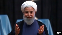 Le président iranien Hassan Rouhani lors d'un discours dans la ville de Tabriz, Azerbaïdjan, 25 avril 2018,