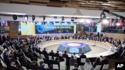 High ranking officials attend the Crimea Platform summit in Kyiv, Ukraine, Aug. 23, 2021. 