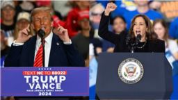 Ứng cử viên Đảng Cộng hòa Donald Trump (trái) và ứng cử viên Đảng Dân chủ Kamala Harris