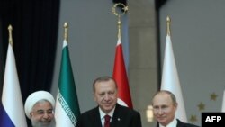 Les présidents turc Recep Tayyip Erdogan, russe Vladimir Poutine et iranien Hassan Rohani à Ankara, le 4 avril 2018.