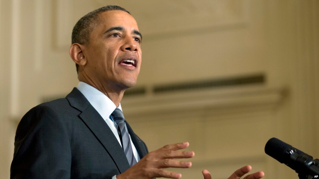 Presiden Amerika Barack Obama menyampaikan pidato di Gedung Putih, Washington, D.C (31/1).