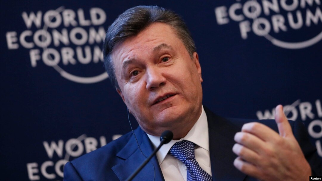 FILE - Ukraine's President Viktor Yanukovich addresses delegates during the annual meeting of World Economic Forum in Davos, Switzerland, Jan. 24, 2013.