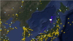 미 공군 특수 정찰기 RC-135S ‘코브라볼’이 24일 일본 인근 한반도 동해 해상에서 비행하는 모습이 포착됐다.  자료=Flightradar24