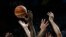 FILE - United States' and Serbia's players go for the ball during the final World Basketball match at the Palacio de los Deportes stadium in Madrid, Spain, Sept. 14, 2014. The women's basketball World Cup will be held Sept. 22-30, 2018, in Spain.
