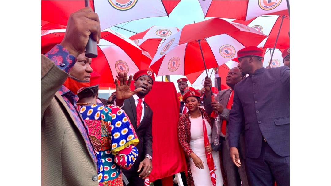 Members of the National Unity Platform at the launch of the People Power Movement's political wing led by Robert Kyagulanyi, known as Bobi Wine, Kampala, July 22, 2020. (Photo by Halima Athumani/VOA)