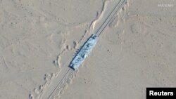 A satellite picture shows a mobile target in Ruoqiang, Xinjiang, China, Oct. 20, 2021.