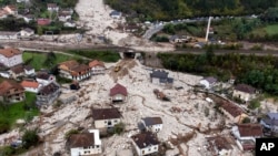 An aerial view shows the area destroyed by a landslide in Donja Jablanica, Bosnia, Oct. 5, 2024. 