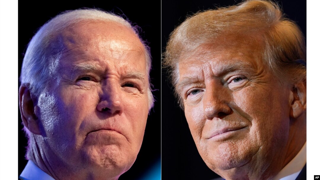Presiden Joe Biden, kiri, 5 Januari 2024, dan calon presiden dari Partai Republik mantan Presiden Donald Trump, kanan, 19 Januari 2024. (Foto: AP)
