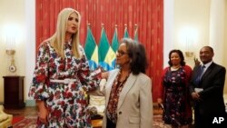 Ivanka Trump, kushoto akutana na Rais wa Ethiopia Sahle-Work Zewde, kulia, katika Kasri ya Rais, Addis Ababa, Ethiopia on Monday Aprili 15, 2019.