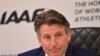 Le président de world athletics Sebastian Coe lors d'une conférence de presse à Doha, Qatar, le 25 septembre 2019.