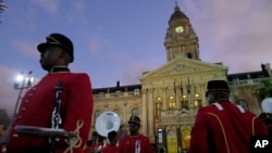 FILE - Band members await the arrival of South African President Cyril Ramaphosa for the Opening of Parliament in Cape Town, South Africa, July 18, 2024. 