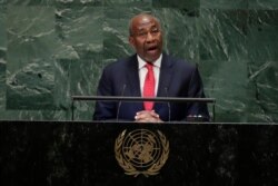 Uganda's Prime Minister Ruhakana Rugunda addresses the 73rd session of the United Nations General Assembly, Sept. 27, 2018, at the United Nations headquarters.