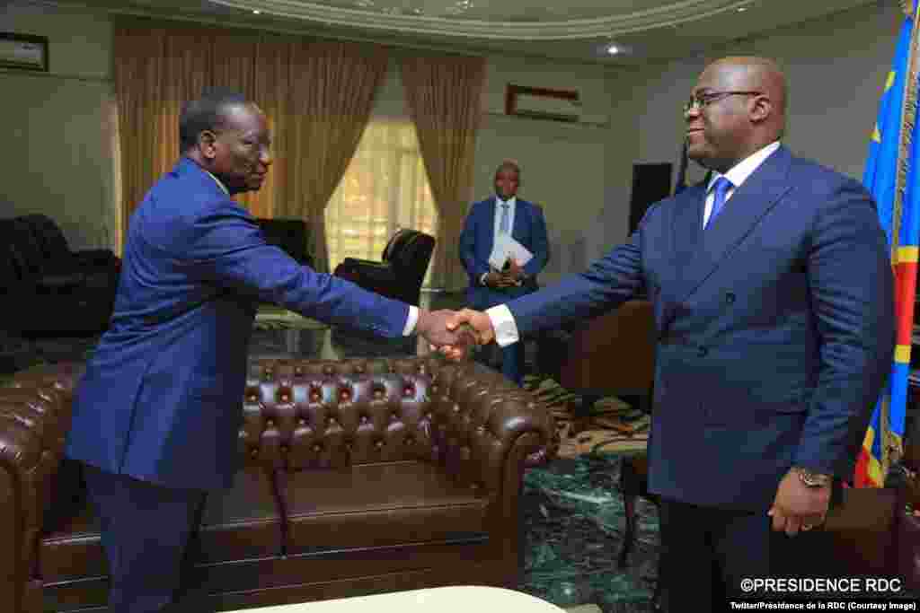 Premier ministre ya sika Sylvestre Ilunga Ilunkamba na bokutani na président Félix Tshisekedi na Cité ya Union africaine, na Kinshasa, 20 mai 2019. (Twitter/Présidence de la RDC)