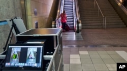 ThruVision suicide vest-detection technology that reveals suspicious objects on people is seen during a Transportation Security Administration demonstration at Union Station in Los Angeles, Aug. 14, 2018.