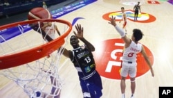 Majok Deng (13) of South Sudan drives to the basket against Zhao Rui (8) of China in the fourth quarter during the FIBA Basketball World Cup Group B game at Araneta Coliseum on August 28, 2023 in Manila, Philippines.