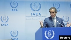 International Atomic Energy Agency (IAEA) Director General Rafael Grossi addresses the media during their Board of Governors meeting in Vienna, Austria, Sept. 9, 2024. 